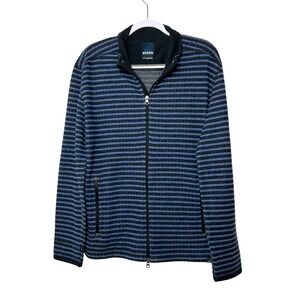 Prana Mens L Barclay Full Zip Jacket Blue Black Stripe Wool Blend Outdoor Casual